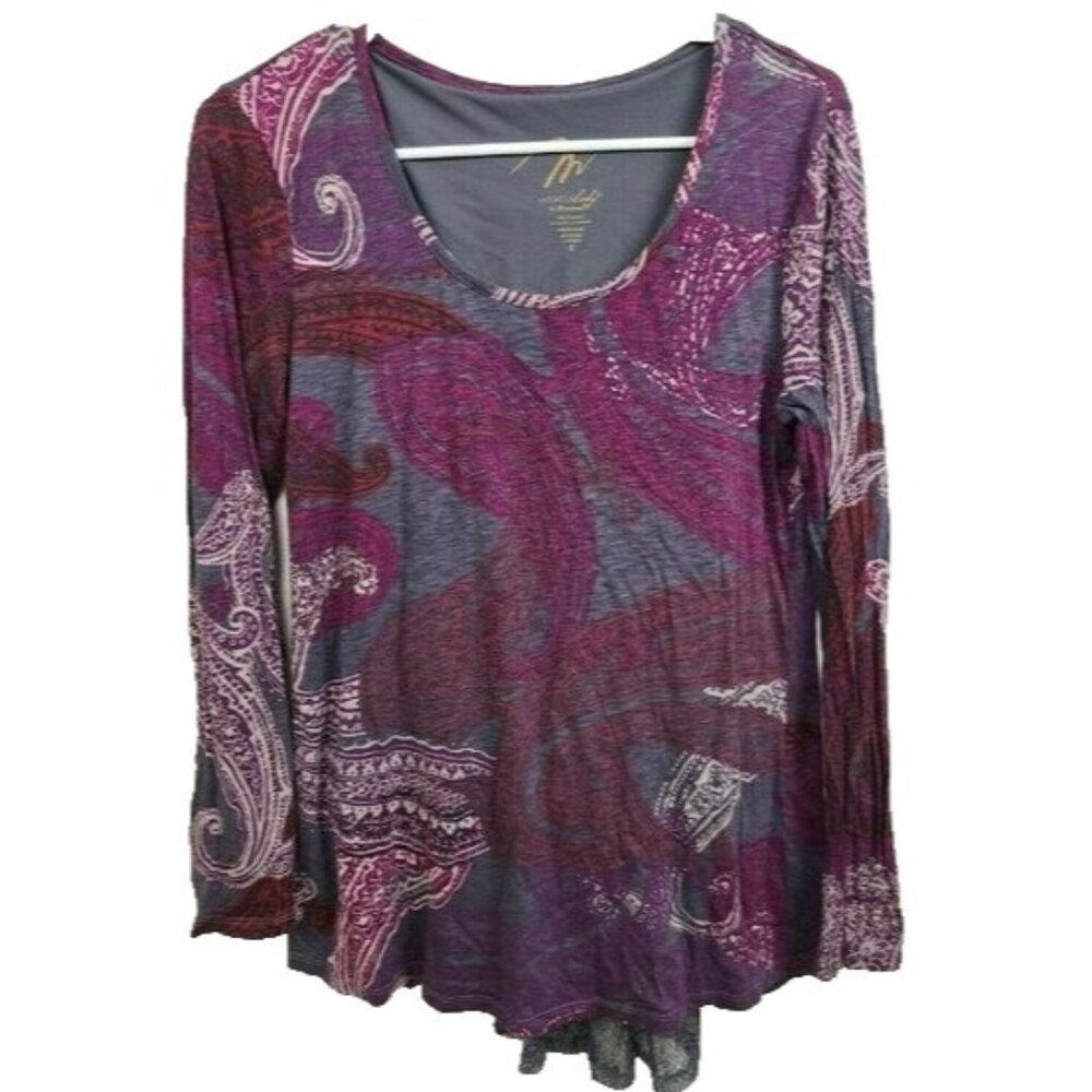MiracleBody By Miraclesuit Womens BOHO Tunic Top Small Purple Paisley‎ Slimming